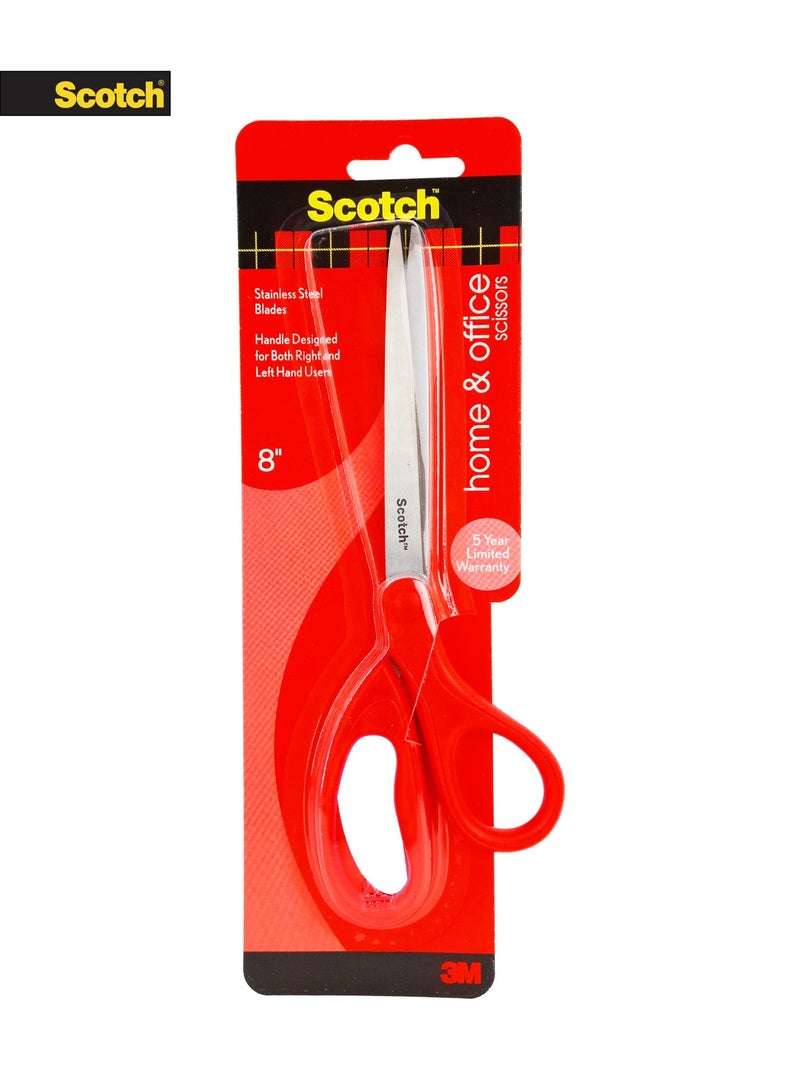 سكوتش مقص 8 بوصة للمنزل والمكتب – شفرات ستانلس ستيل، مقبض لليد اليمنى واليسرى، أحمر - Image 1